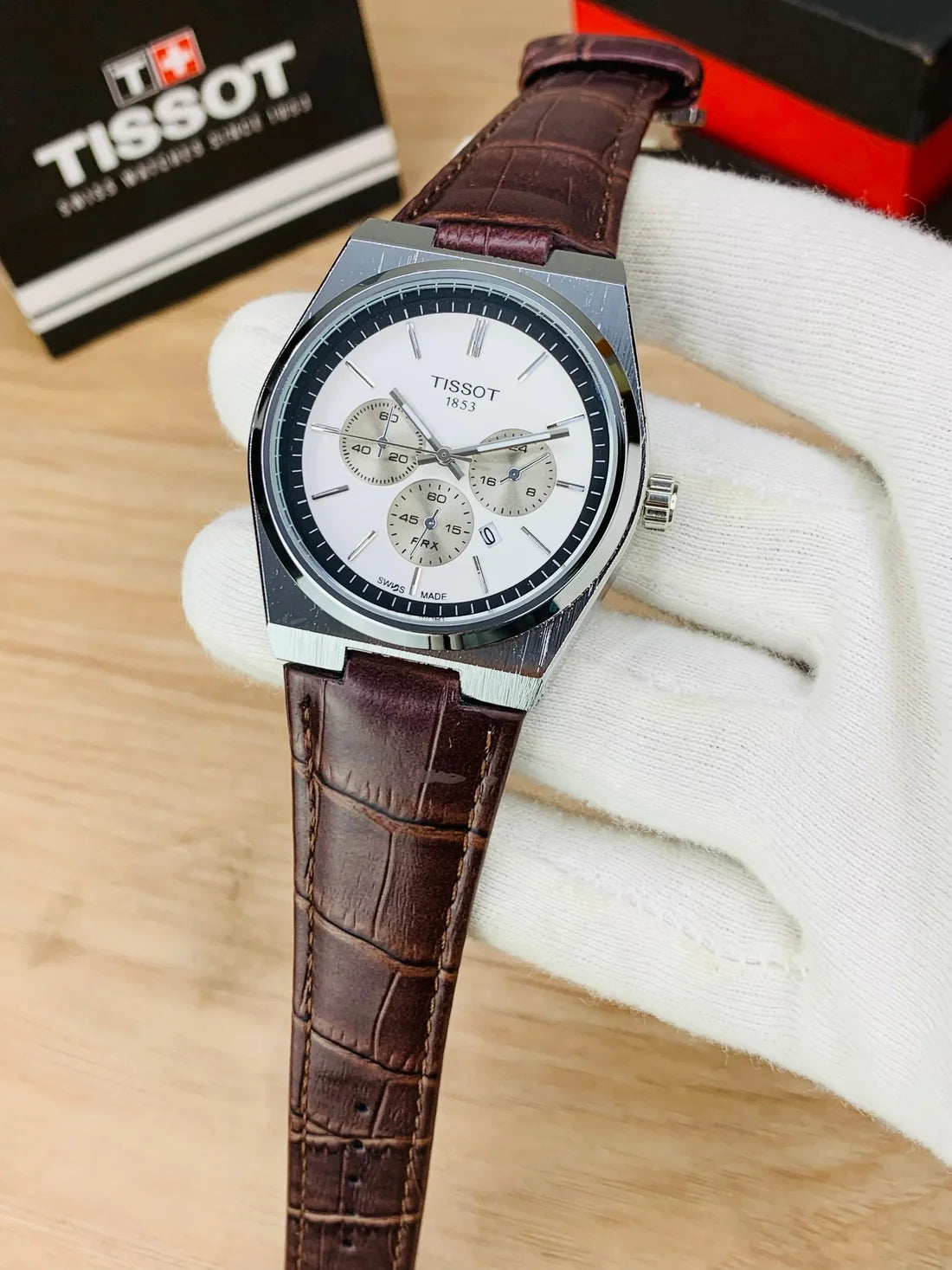 Tissot PRX Chronograph Style Watch - 4 Dail Variants Leather Strap Gift Box